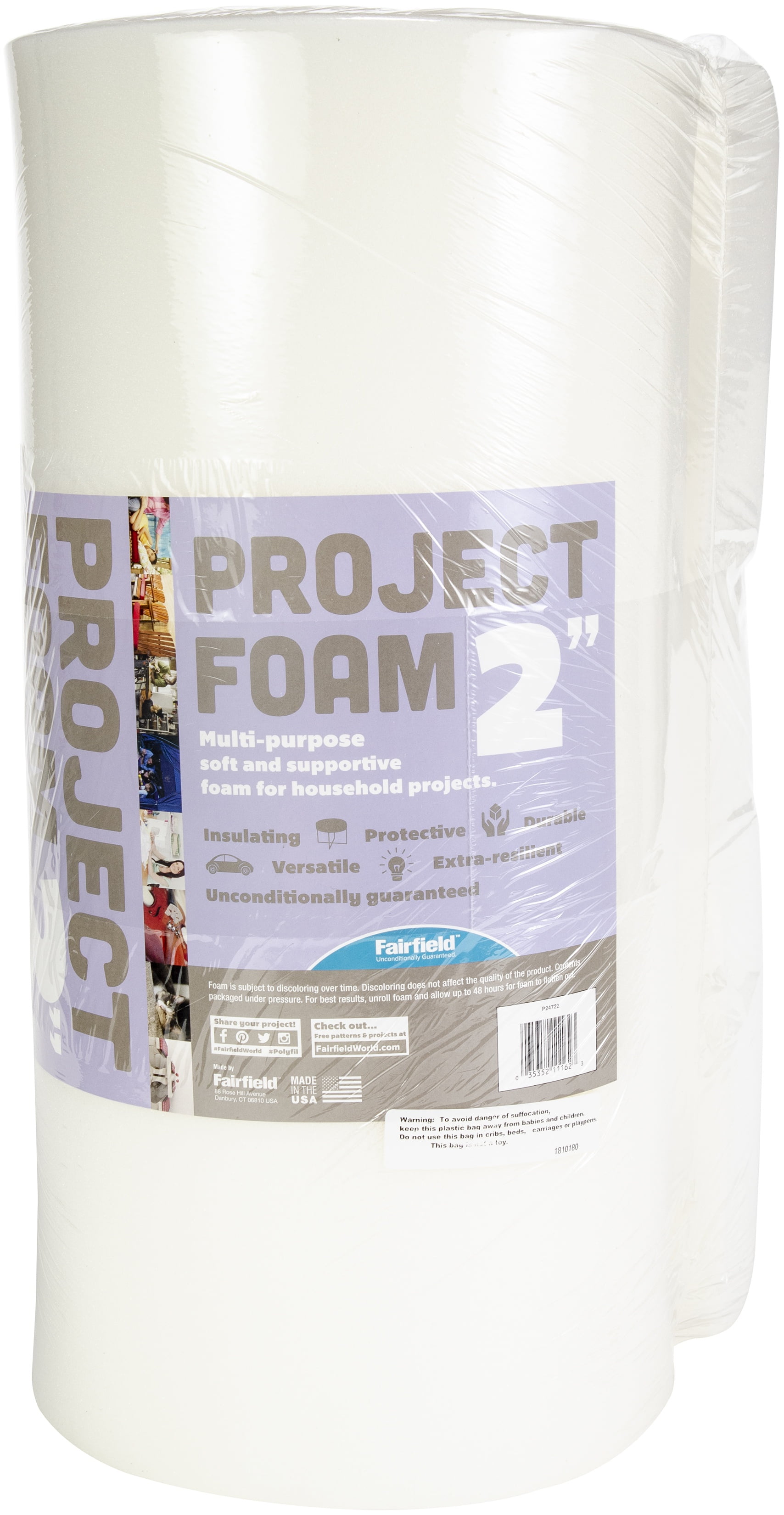Project Foam Pad by Fairfield™, 24" x 72" x 2" thick