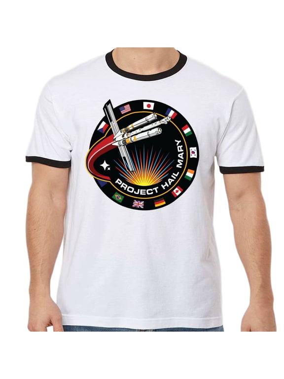 Project Hail Mary Mission Logo White - Black Adult Ringer Shirt-Large