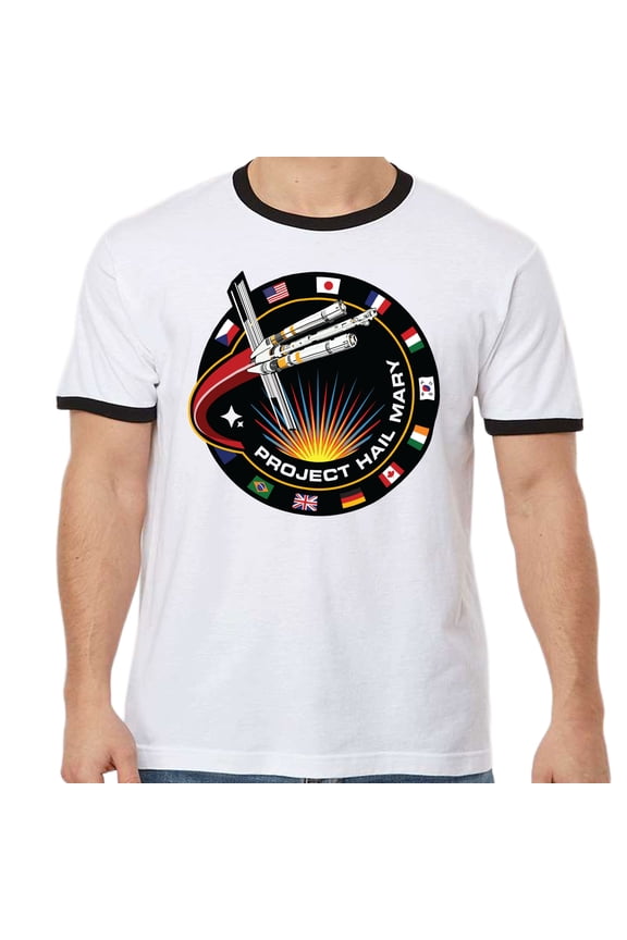 Project Hail Mary Mission Logo White - Black Adult Ringer Shirt-X-Large