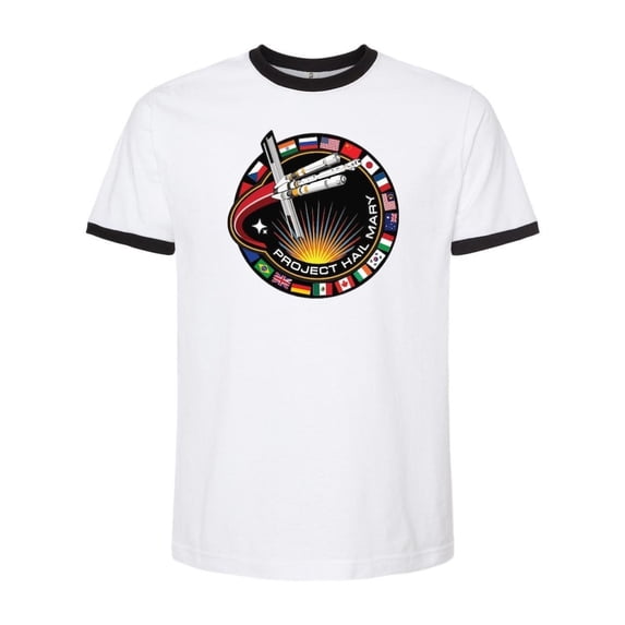 Project Hail Mary Movie Mission Patch Ringer Space T-Shirt - Unisex O-Neck Short Sleeve Tee, Casual Streetwear Top for Sci-Fi Movie Fans Gift