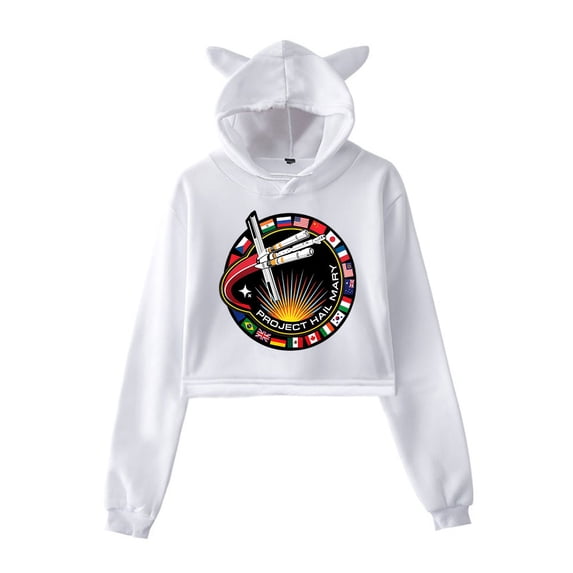 Project Hail Mary Movie Mission Patch Space Cat Ear Hoodie – Women’s Pullover Sweatshirt, Casual Streetwear Top for Sci-Fi Movie Fans Gift Merch