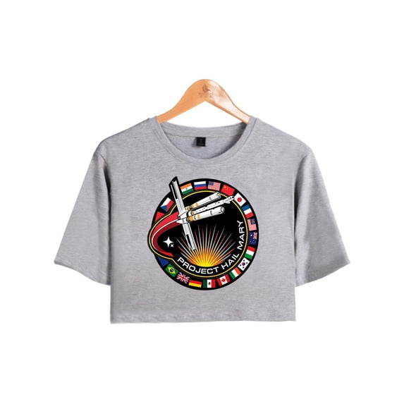 Project Hail Mary Movie Mission Patch Space Crop T-Shirt – Women’s Short Sleeve Fashion Tee, Casual Streetwear Top for Sci-Fi Movie Fans Gift Merch