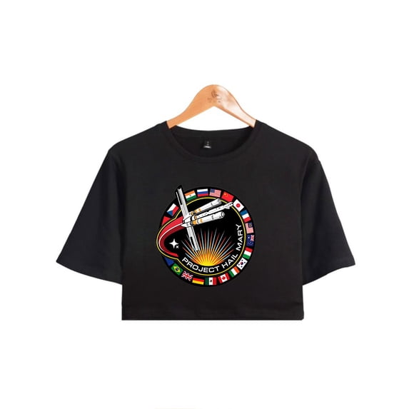 Project Hail Mary Movie Mission Patch Space Crop T-Shirt – Women’s Short Sleeve Fashion Tee, Casual Streetwear Top for Sci-Fi Movie Fans Gift Merch
