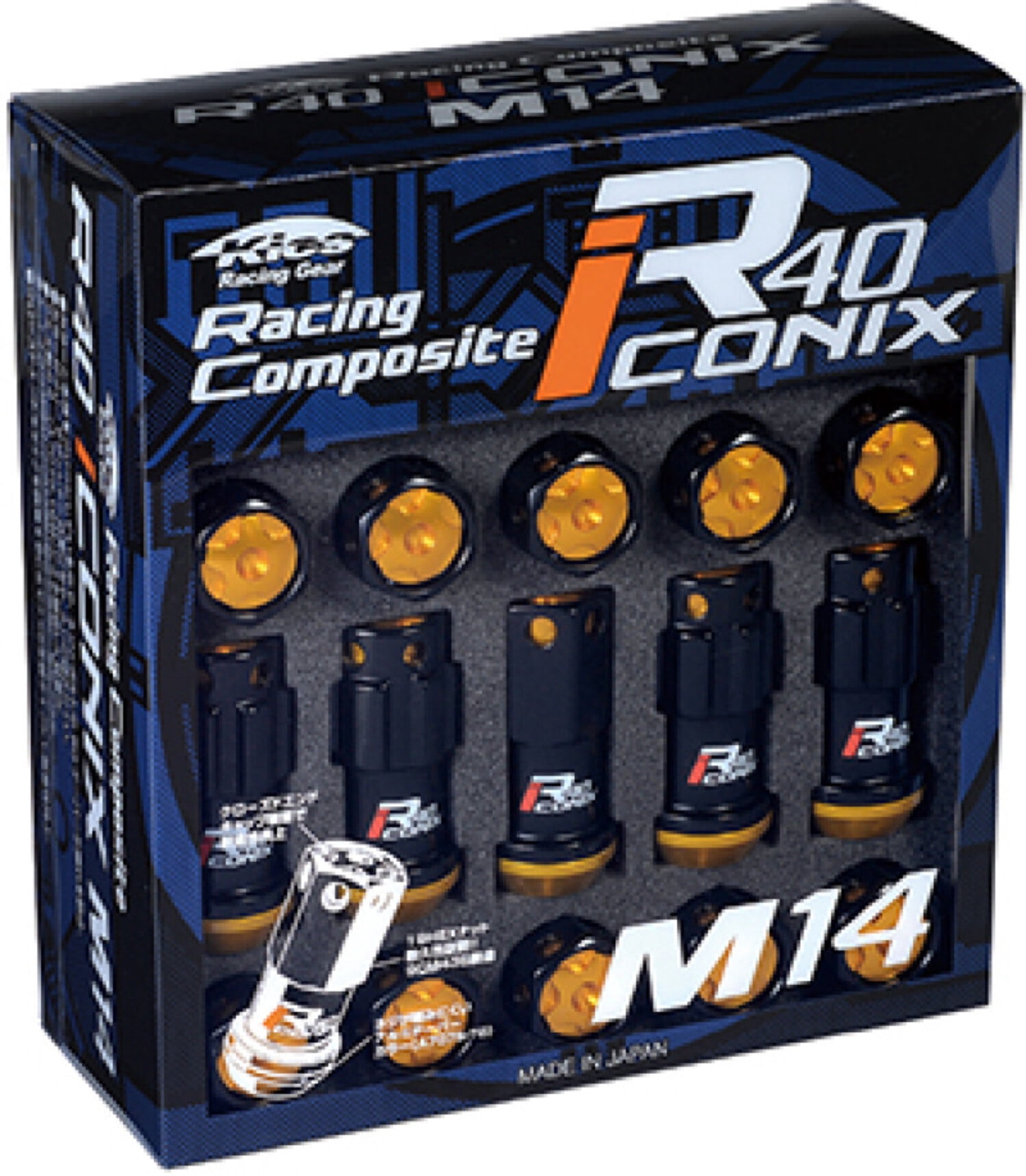 Project Kics 14x1.50 R40 Iconix Lock Lug Nuts - Black w/Blue Cap (16+4 Locks) - WRIA14KU
