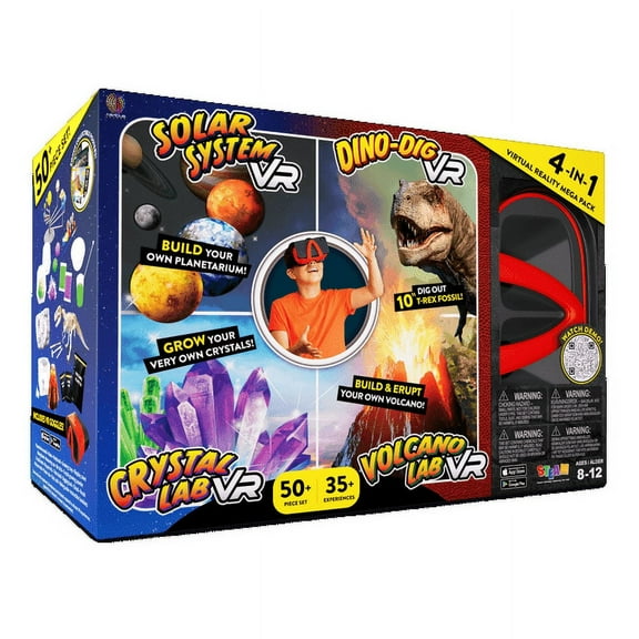 Abacus Brands VR Goggles Science Kit for Kids - Solar System, Dino Dig, Volcano Lab, Crystal Lab, STEM Toys