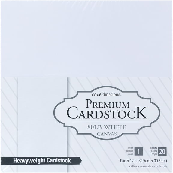 Core'dinations Value Pack Cardstock 12"X12" 80lb 20/Pkg-White Canvas