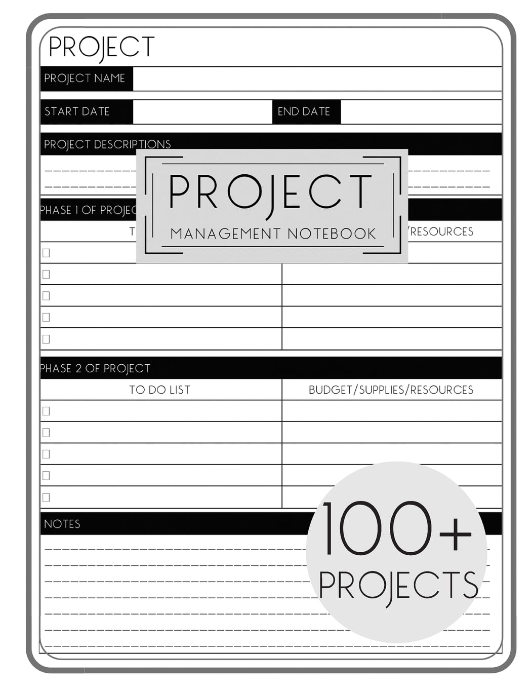 Project Planner: Project Management Organizer with Checklist, Budget,  Sketch Area, Meeting Notes. Undated Business Tracker for Planning Work  Tasks.
