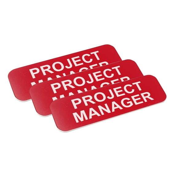 Project Manager 1 x 3" Name Tag/Badge, Red, (3 Pack)