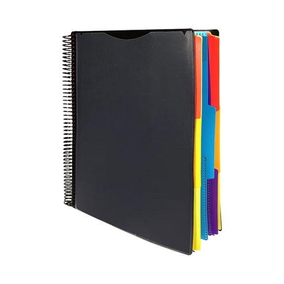 Project Organizer with 6/12 Pockets, Letter Size Poly Tear-Off Tabs Folder, Spiral-Bound for Office, School, Hanging File Folders and Document Management, Grey