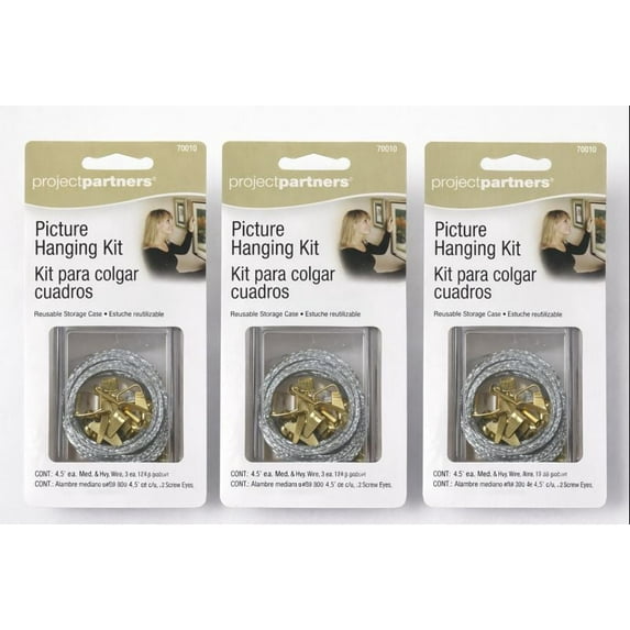Project Partners Picture Hanging Kit with Wire, Hooks & Screw Eyes – 3 Pack