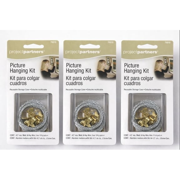 Project Partners Picture Hanging Kit with Wire, Hooks & Screw Eyes 3 Pack