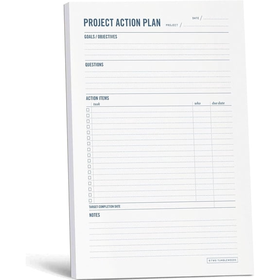 Project Planner Notepad - 7 x 10 Planning Pad for Project Management with Checklist, Action Items, Notes - Task Planner - To Do List Organizer For Work & School - 50 Sheets
