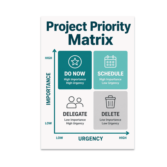 Project Priority Matrix Chart - Project Management Enthusiast - 13x19 Poster Print
