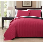 Project Runway Oversized Reversible Quilted Coverlet SetWrinkle-Free (Mini Bedspread Set): Red and Black, Full/Queen