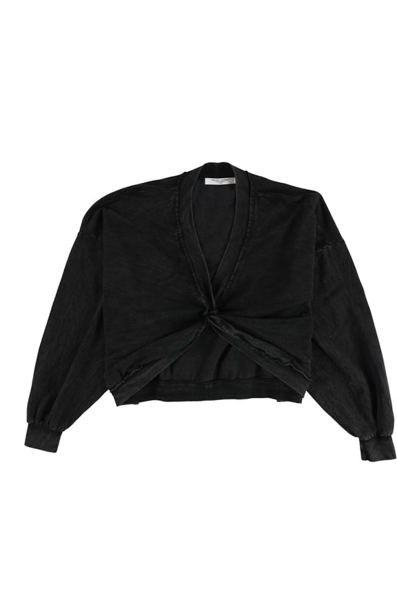 Womens Acid-Wash Knot Sweatshirt, Black, X-Small