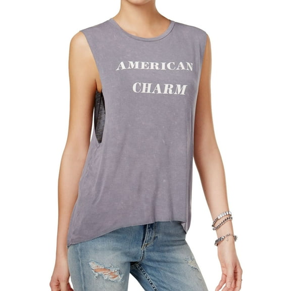 Project Social T Womens American Charm Graphic Tank Top, Grey, Medium