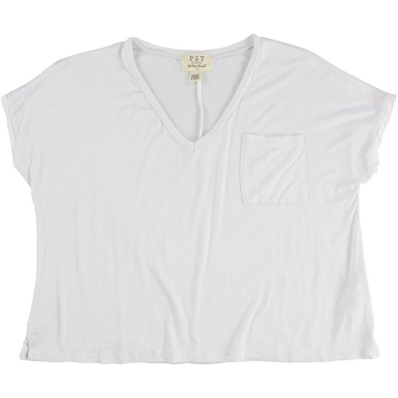 Project Social T Womens Chest Pocket V-Neck Basic T-Shirt, White, X-Small