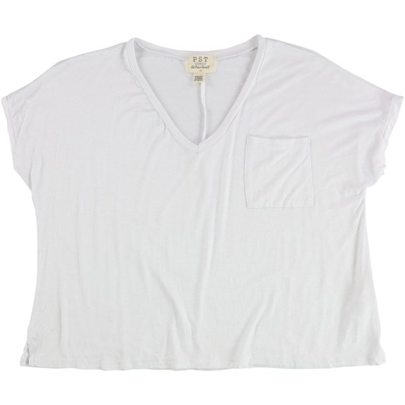 Project Social T Womens Chest Pocket V-Neck Basic T-Shirt, White, X-Small