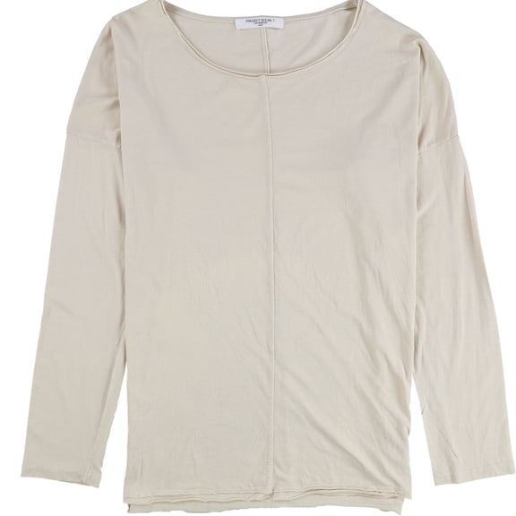 Project Social T Womens Front Seam Raw Edge Basic T-Shirt, Beige, Small
