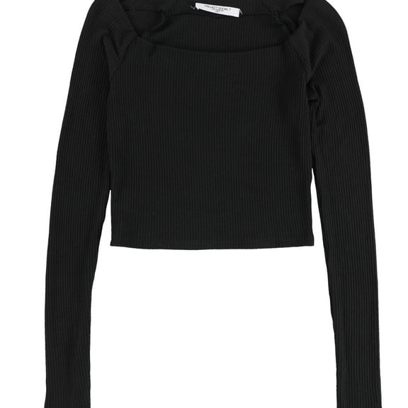 Project Social T Womens Ribbed Off-The-Shoulder Basic T-Shirt, Black, Small
