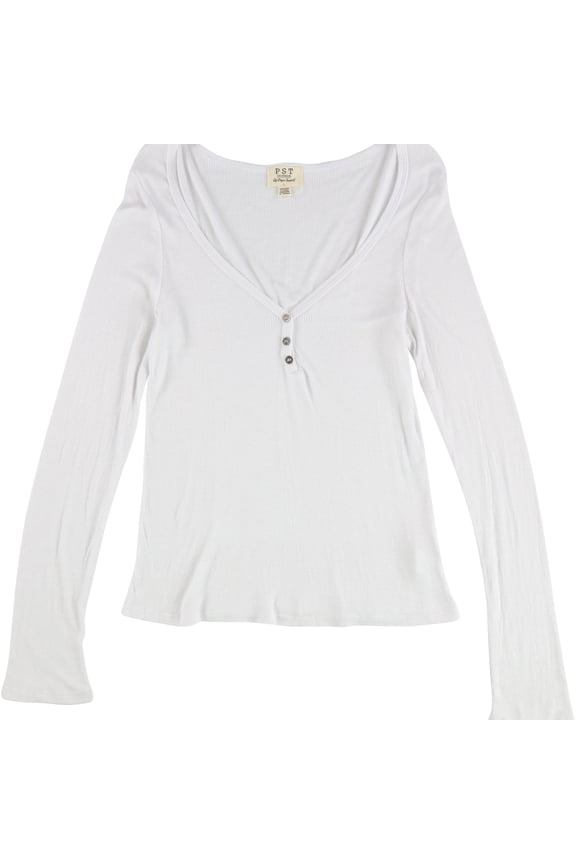 Womens Ribbed V-Neck Basic T-Shirt, White, Juniors, Small