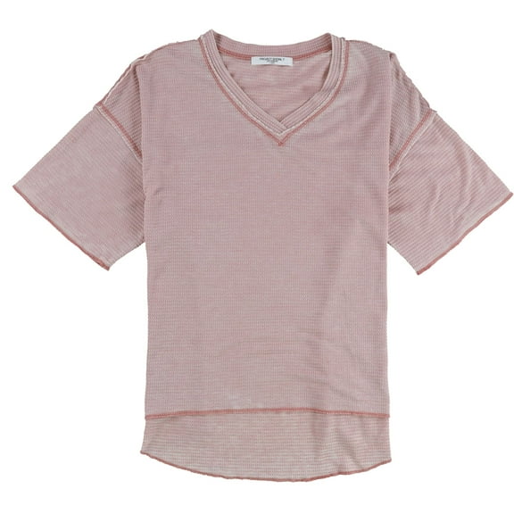 Project Social T Womens Ripped Collar V-Neck Basic T-Shirt, Pink, X-Small