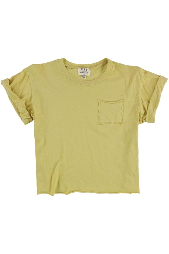 Womens Rolled Sleeve Solid Basic T-Shirt, Yellow, Small