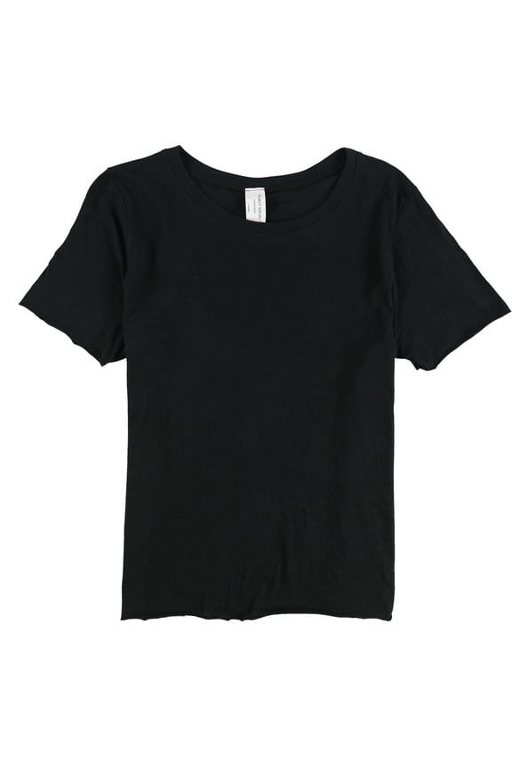 Womens Solid Raw Hemline Basic T-Shirt, Black, Large