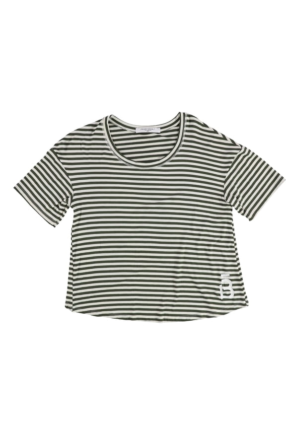 Womens Stripe Tulip Back Graphic T-Shirt, Green, Small