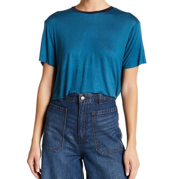 Project Social T Womens Two Tone Cropped Basic T-Shirt, Green, X-Small