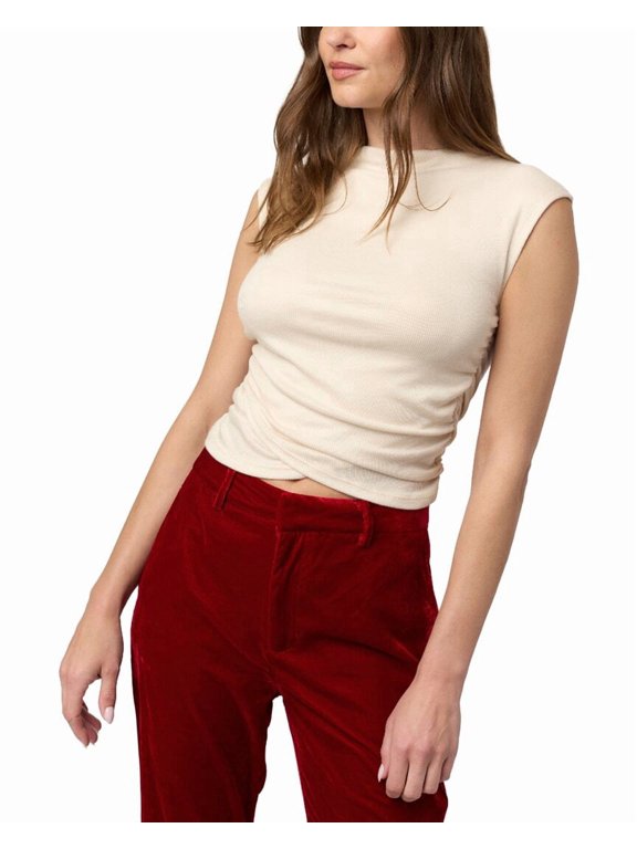 womens Carine Shirred Side Rib Tank, l, Brown