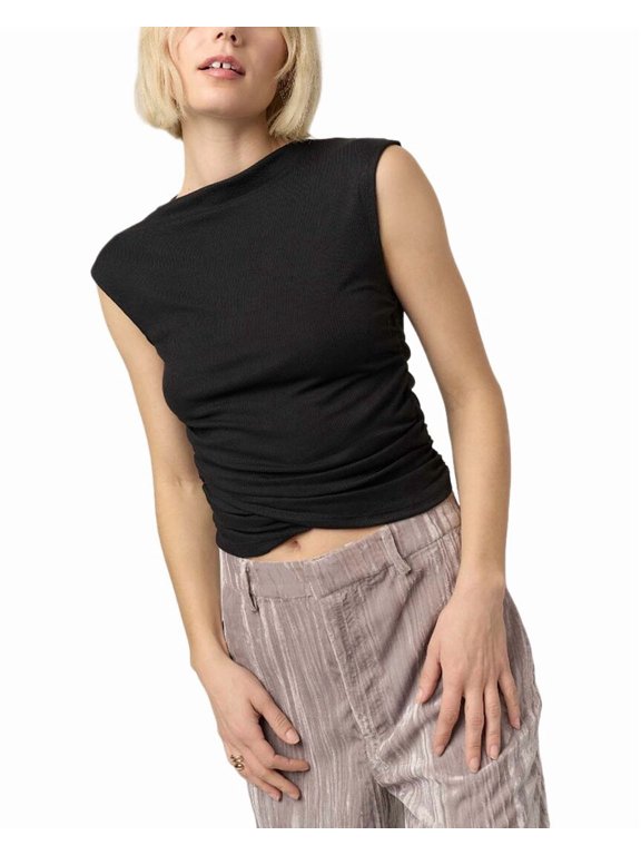 womens Carine Shirred Side Rib Tank, xs, Black
