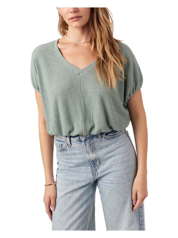 womens Cerise V-Neck Bubble Rib T-Shirt, l
