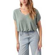 Project Social T womens Cerise V-Neck Bubble Rib T-Shirt, xs