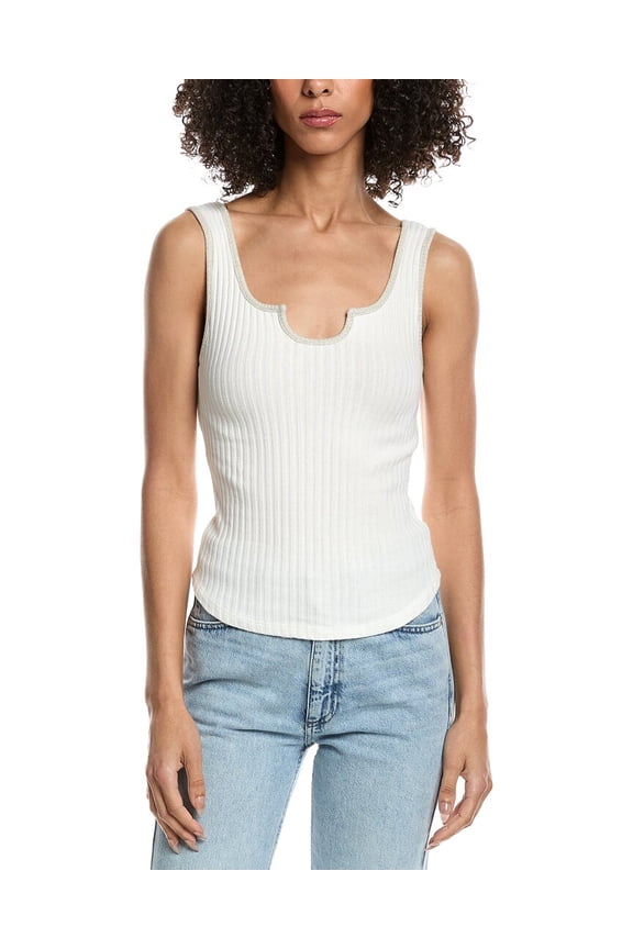 womens Constanza Notch Neck Rib Tank Top, l, White