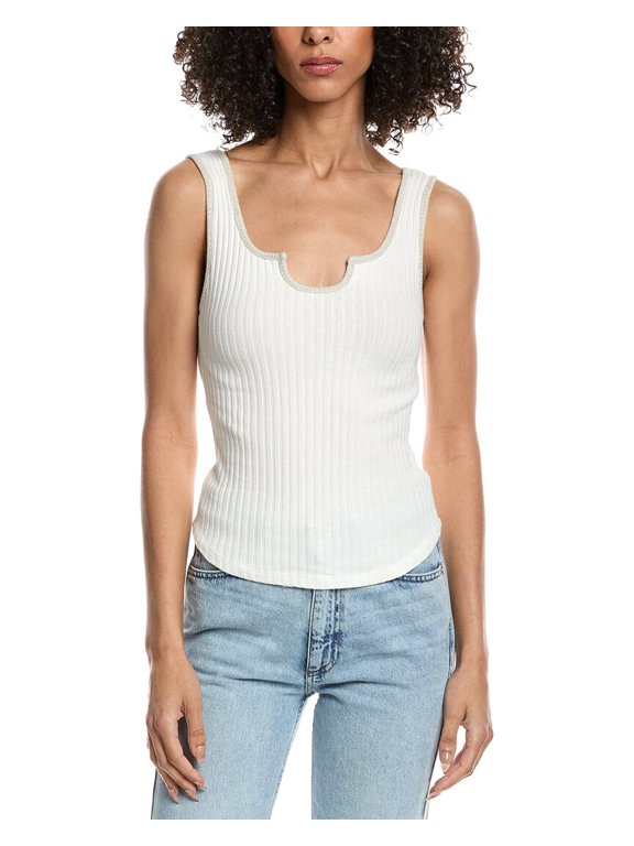 womens Constanza Notch Neck Rib Tank Top, xs, White