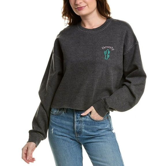 Project Social T womens Deserty Embroidered Raw Hem Sweatshirt, S/M, Black