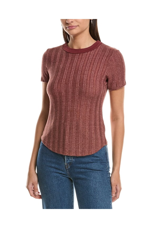 womens Everyday Textured Rib T-Shirt, m, Red
