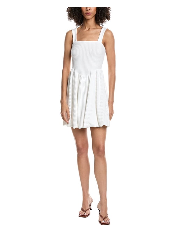 womens Femme Fatale Rib Bubble Mini Dress, l, White