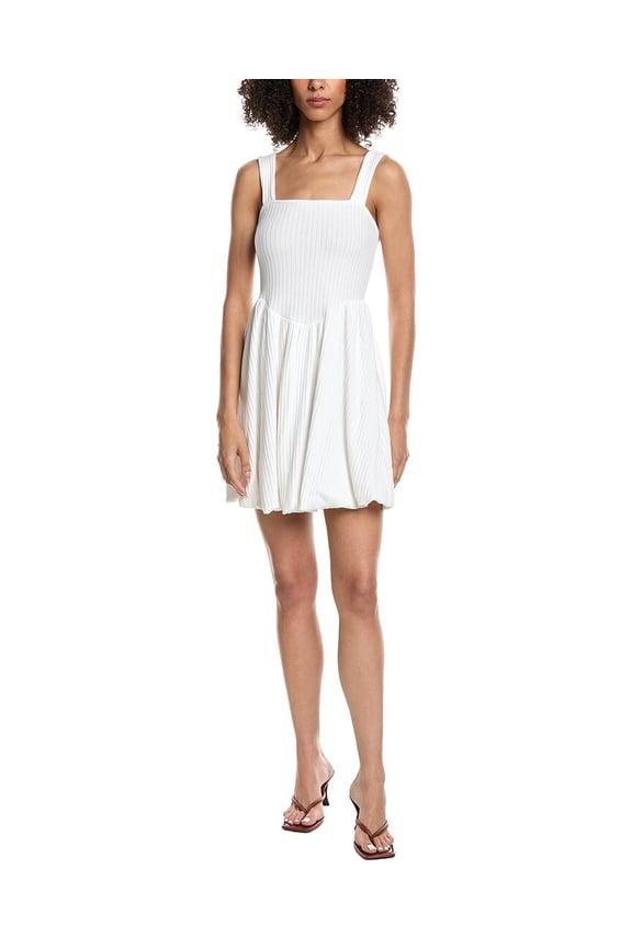 womens Femme Fatale Rib Bubble Mini Dress, s, White