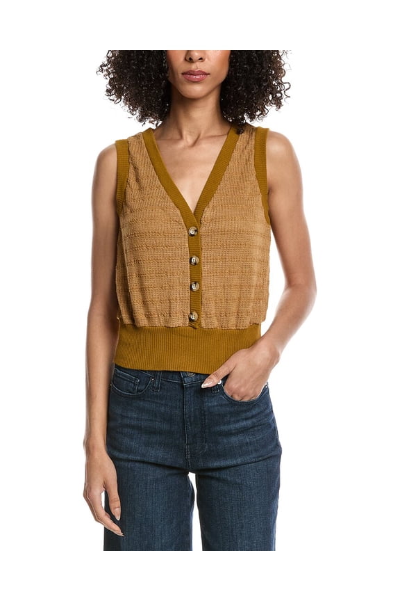 womens Ingrid Button Front Textured Tank Top, m, Orange
