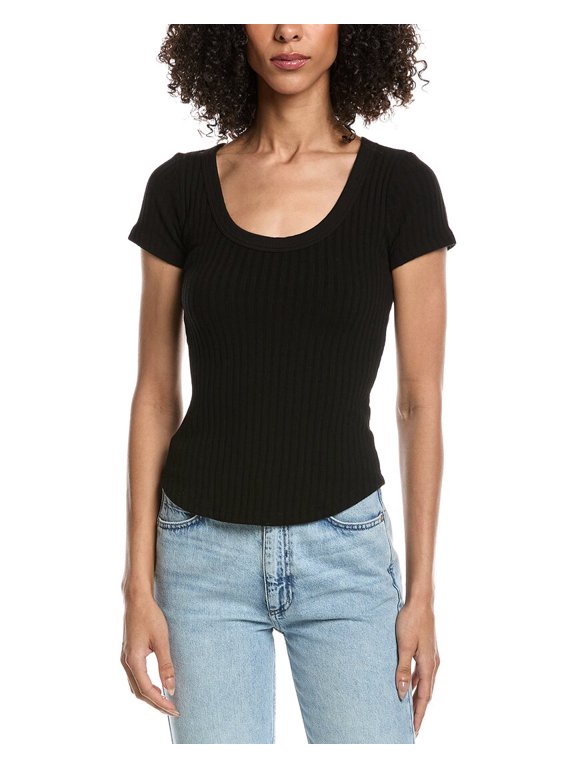 womens Julie Scoop Neck Sweater Rib T-Shirt, xs