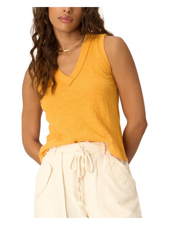 womens Let Me Know Slub V Neck Tank, s, Yellow