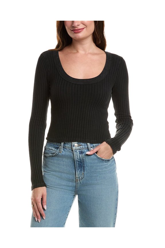 womens Louise Scoop Neck Washed Sweater, m, Black