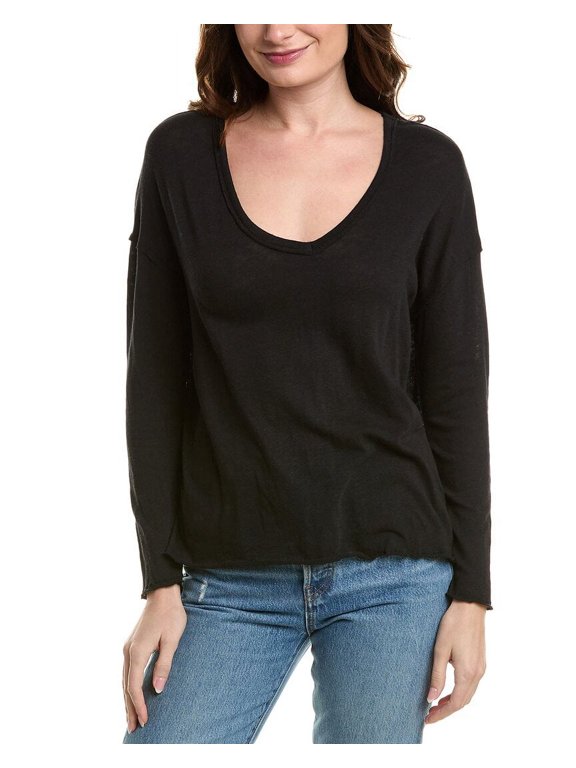 womens Mae Textured V-Neck Top, m, Black