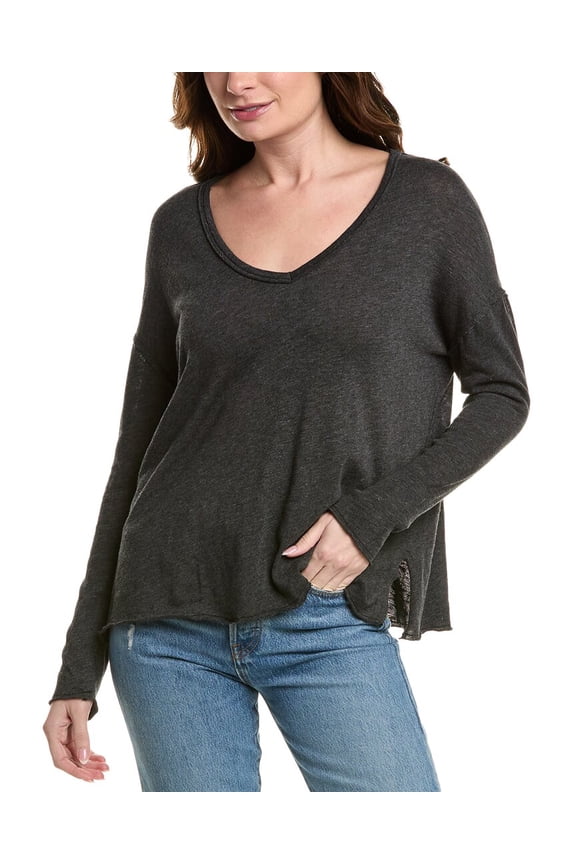womens Mae Textured V-Neck Top, m, Black