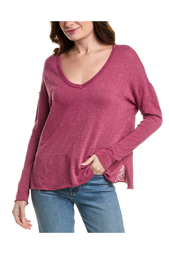 womens Mae Textured V-Neck Top, s, Red
