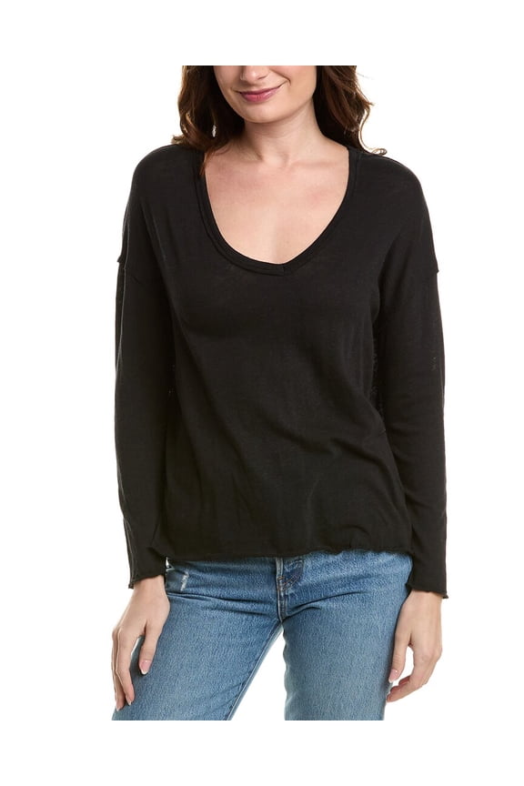 womens Mae Textured V-Neck Top, xs, Black