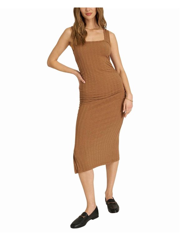womens Montara Square Neck Rib Midi Dress, xs