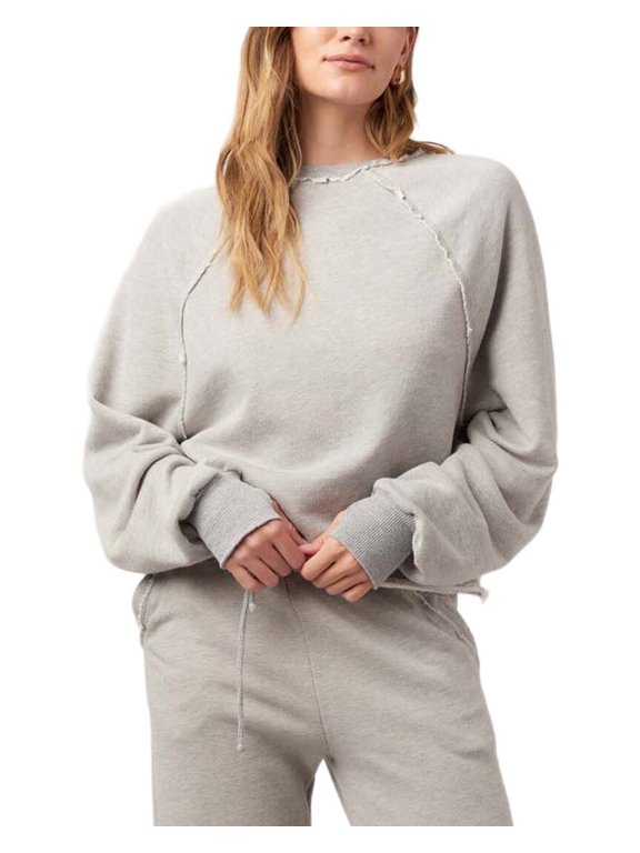 womens Paris Heathered Raglan Sweatshirt, m, Gray